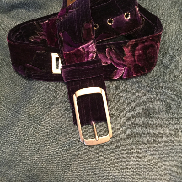 NEW Gorgeous Velvet Belt Dark Purple floral - Picture 7 of 8